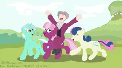 Size: 1280x720 | Tagged: ace attorney, artist:mrponiator, bon bon, cheerilee, crossover, derpibooru import, human, humans riding ponies, lyra heartstrings, miles edgeworth, riding, safe, sweetie drops, turnabout storm