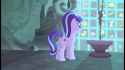 Size: 1100x618 | Tagged: safe, derpibooru import, screencap, starlight glimmer, pony, unicorn, the cutie map, cute, cutie mark vault, female, glimmerbetes, mare, plot, s5 starlight, solo, staff, staff of sameness