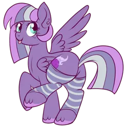 Size: 512x512 | Tagged: safe, artist:lulubell, derpibooru import, oc, oc:comet trails, unofficial characters only, pegasus, pony, clothes, magical lesbian spawn, next generation, offspring, parent:maud pie, parent:twilight sparkle, parents:twimaud, plot, simple background, socks, solo, transparent background