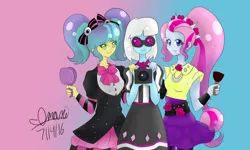 Size: 1024x614 | Tagged: safe, artist:lilimani8, derpibooru import, photo finish, pixel pizazz, violet blurr, equestria girls, the snapshots