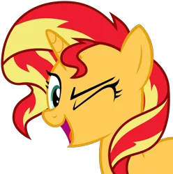 Size: 5000x5032 | Tagged: safe, artist:nano23823, deleted from derpibooru, derpibooru import, sunset shimmer, pony, unicorn, equestria girls, .svg available, absurd resolution, one eye closed, simple background, solo, transparent background, vector, wink