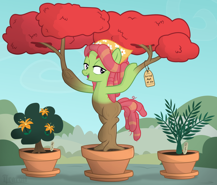 Size: 2000x1713 | Tagged: safe, artist:icaron, derpibooru import, tree hugger, pony, plant tf, potted plant, show accurate, solo, transformation, tree, underhoof