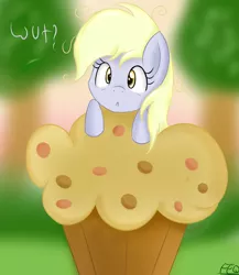 Size: 2000x2300 | Tagged: safe, artist:freefraq, derpibooru import, derpy hooves, pegasus, pony, female, food, giant muffin, mare, muffin