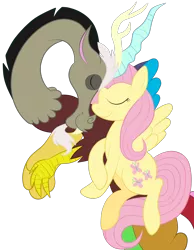 Size: 1736x2236 | Tagged: safe, artist:squipycheetah, derpibooru import, discord, fluttershy, draconequus, crossed hooves, cute, discoshy, discute, eyes closed, female, floating, flying, happy, male, nuzzling, shipping, simple background, smiling, spread wings, straight, transparent background, vector
