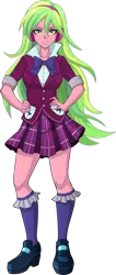 Size: 600x1409 | Tagged: safe, artist:sparks220stars, derpibooru import, lemon zest, equestria girls, friendship games, clothes, crystal prep academy, crystal prep academy uniform, crystal prep shadowbolts, hand on hip, headphones, looking at you, school uniform, simple background, solo, transparent background