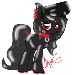 Size: 1024x1024 | Tagged: artist:dr-whiskey, collar, derpibooru import, ear piercing, hat, latex, latex pony, living latex, oc, oc:rubbergrip, piercing, safe, solo, tail wrap, unofficial characters only