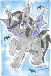 Size: 3122x4689 | Tagged: safe, artist:slifertheskydragon, derpibooru import, oc, oc:daturea eventide, unofficial characters only, bat, bat pony, pony, chest fluff, solo, tongue out, traditional art