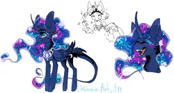 Size: 917x493 | Tagged: safe, artist:unknown-artist99, derpibooru import, princess luna, alternate costumes, fangs, galaxy mane, impossibly large ears, jewelry, laughing, leonine tail, oekaki, regalia, smiling, solo