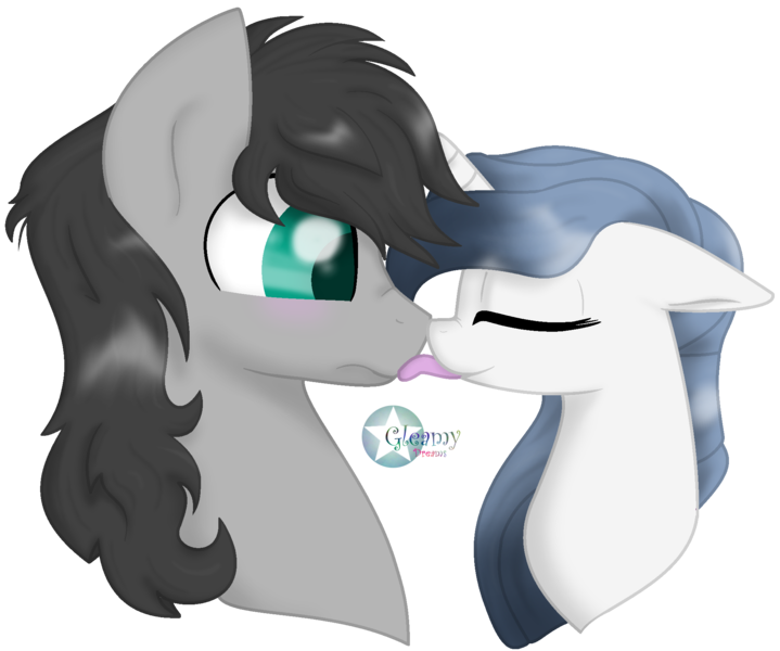 Size: 2000x1670 | Tagged: safe, artist:gleamydreams, derpibooru import, oc, oc:gleamy, oc:helicity, unofficial characters only, cute, gleamicity, licking, tongue out, watermark