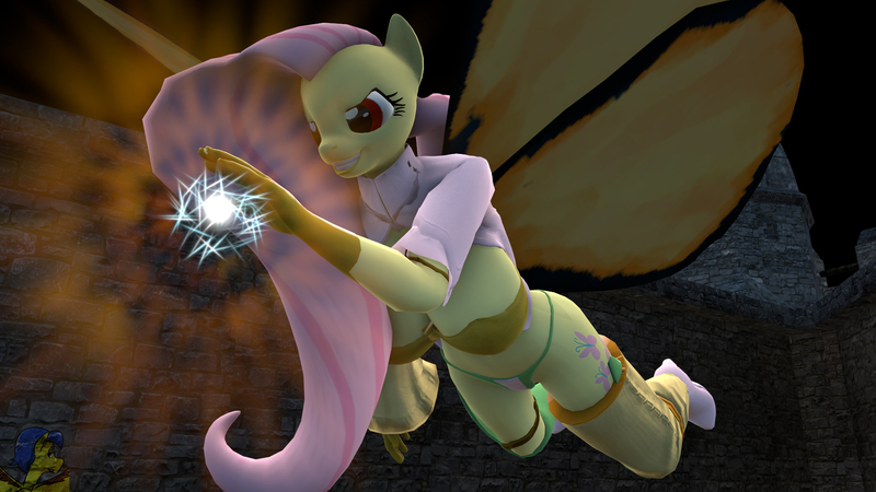 Size: 1920x1080 | Tagged: 3d, anthro, artist:shining-valor, butterfly wings, chaos magic, derpibooru import, fluttershy, oc, oc:chaos butterfly, questionable, solo, source filmmaker