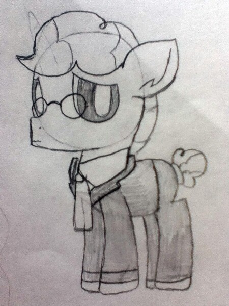 Size: 720x960 | Tagged: safe, artist:thefanficfanpony, derpibooru import, svengallop, pony, clothes, cute, glasses, male, monochrome, necktie, sketch, solo, stallion, suit, traditional art