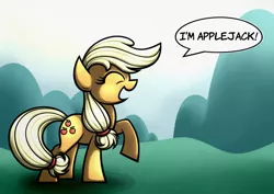 Size: 1754x1240 | Tagged: applejack, artist:rambopvp, derpibooru import, eyes closed, raised hoof, safe, solo