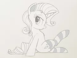 Size: 4000x3000 | Tagged: adorasexy, artist:ncmares, clothes, cute, derpibooru import, monochrome, rarity, sexy, sketch, socks, solo, striped socks, suggestive