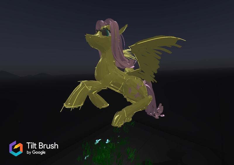 Size: 1531x1080 | Tagged: 3d, artist:erhannis, derpibooru import, flower, fluttershy, flying, safe, solo, tilt brush