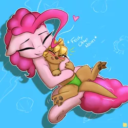 Size: 2400x2400 | Tagged: artist:captainpudgemuffin, bikini, clothes, cuddling, cute, derpibooru import, descriptive noise, diapinkes, green swimsuit, meme, non-consensual cuddling, oc, oc:beach ball, otter, pinkie pie, safe, snuggling, species swap, swimsuit