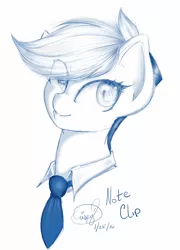 Size: 2154x3000 | Tagged: artist:crispytee, cute, derpibooru import, monochrome, necktie, oc, oc:note clip, safe, unofficial characters only