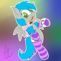 Size: 2000x2000 | Tagged: artist:laptopbrony, belly button, bow, clothes, coffee, cute, derpibooru import, looking at you, oc, oc:darcy sinclair, paintbrush, safe, socks, solo, striped socks, unofficial characters only