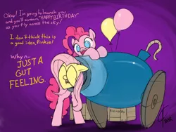 Size: 1462x1100 | Tagged: artist:valcron, cannon, derpibooru import, fluttershy, party cannon, pinkie pie, pony cannonball, safe, this will end in tears