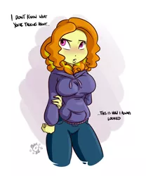 Size: 2000x2400 | Tagged: safe, artist:ponut_joe, derpibooru import, adagio dazzle, equestria girls, adoragio, big breasts, blatant lies, blushing, bra stuffing, breast envy, breasts, busty adagio dazzle, clothes, cute, dialogue, fake breasts, female, hoodie, lies, nail polish, solo, stuffing, tsundagio, tsundere