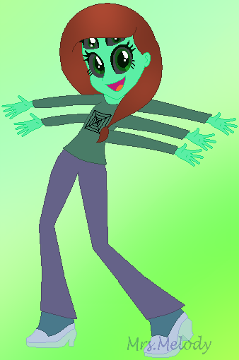 Size: 338x510 | Tagged: safe, artist:giraffer98, artist:selenaede, derpibooru import, oc, oc:arachness, unofficial characters only, monster pony, original species, spiderpony, equestria girls, base used, equestria girls-ified, female, gradient background, looking at you, multiple arms, multiple eyes, multiple limbs, open mouth, smiling, solo, wat