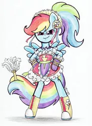 Size: 900x1232 | Tagged: safe, artist:oriwhitedeer, derpibooru import, rainbow dash, pony, bipedal, clothes, converse, maid, rainbow dash always dresses in style, shoes, sneakers, solo