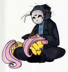 Size: 1807x1906 | Tagged: artist:thedarklordkeisha, brush, crossover, cute, derpibooru import, fluttershy, friday the 13th, human, jason voorhees, safe, shyabetes