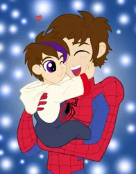 Size: 2390x3042 | Tagged: artist:edcom02, artist:jmkplover, crossover, derpibooru import, father and son, hug, human, oc, oc:ben parker sparkle, offspring, parent:peter parker, parents:spidertwi, parent:twilight sparkle, peter parker, safe, spider-man, spiders and magic iv: the fall of spider-mane, spiders and magic: rise of spider-mane