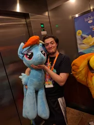 Size: 2992x4000 | Tagged: artist:plushwaifus, bronycon, bronycon 2016, derpibooru import, fatty, greasy italian niggerfaggot, hilton, human, irl, irl human, life size, photo, photographer:corpulentbrony, plushie, rainbow dash, safe, spitfire