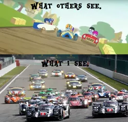 Size: 1212x1152 | Tagged: safe, derpibooru import, screencap, rainbow dash, scootaloo, pony, the cart before the ponies, car, exploitable meme, meme, race, racecar