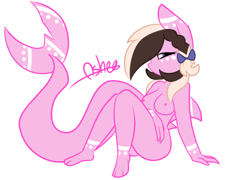 Size: 3000x2300 | Tagged: anthro, artist:ashee, breasts, derpibooru import, female, nipples, nudity, oc, oc:ashee, original species, questionable, shark, shark pony, simple background, solo, solo female, transparent background, unofficial characters only