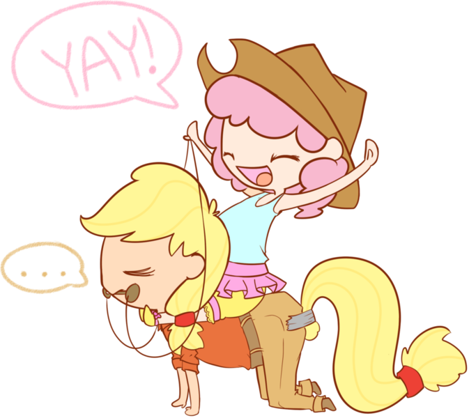 Size: 900x802 | Tagged: all fours, applejack, artist:portal-pie, chibi, clothes, cute, derpibooru import, human, humanized, humans doing horse things, humans riding humans, pinkie pie, pony play, reins, riding, safe, skirt