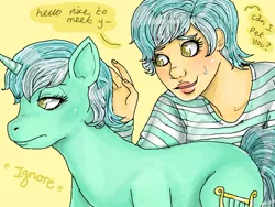 Size: 800x600 | Tagged: safe, artist:superlucky13, derpibooru import, lyra heartstrings, human, pony, human ponidox, humanized, petting