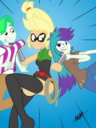 Size: 5400x7200 | Tagged: safe, artist:drewdini, derpibooru import, applejack, equestria girls, absurd resolution, commission, fight, henchmen, lasso, superhero