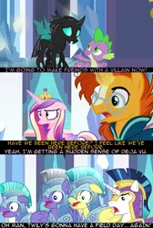 Size: 1600x2382 | Tagged: armor, changeling, crystal guard, crystal guard armor, derpibooru import, drama bait, edit, edited screencap, princess cadance, psyga's alternate pony scenes, safe, screencap, shining armor, spike, sunburst, the times they are a changeling, thorax