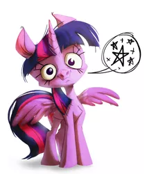 Size: 1886x2094 | Tagged: safe, artist:heebjeeb, artist:themarquisofdorks, derpibooru import, twilight sparkle, twilight sparkle (alicorn), alicorn, pony, looking at you, simple background, smiling, solo, speech bubble, spread wings, white background, wide eyes