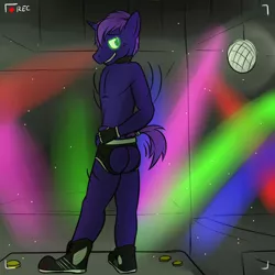 Size: 1280x1280 | Tagged: anthro, artist:fuzebox, ass, bare chest, clothes, derpibooru import, gay bar, gay club, male, plantigrade anthro, solo, solo male, stripper, suggestive, topless, underwear