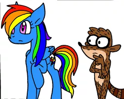 Size: 855x689 | Tagged: artist:cmara, crossover, derpibooru import, paint tool sai, rainbow dash, regular show, rigby, safe