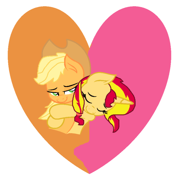 Size: 806x820 | Tagged: safe, artist:floreflo300, artist:softybases, derpibooru import, applejack, sunset shimmer, pony, appleshimmer, base used, embrace, female, hug, lesbian, mare, shipping