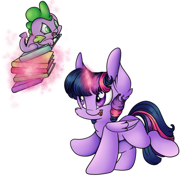 Size: 6961x6811 | Tagged: safe, artist:cutepencilcase, derpibooru import, spike, twilight sparkle, twilight sparkle (alicorn), alicorn, dragon, pony, absurd resolution, baby, baby dragon, book, cute, female, levitation, magic, male, mare, missing cutie mark, open mouth, simple background, spikabetes, telekinesis, transparent background