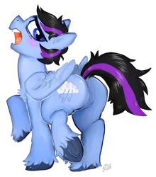 Size: 879x1000 | Tagged: safe, alternate version, artist:deep mystery, derpibooru import, oc, oc:glacier wind, unofficial characters only, pegasus, pony, background removed, blushing, commission, featureless crotch, male, solo, stallion, underhoof, unshorn fetlocks, wingding eyes, ych result