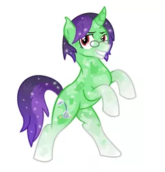 Size: 1200x1252 | Tagged: safe, artist:monkfishyadopts, derpibooru import, oc, oc:crescent star, unofficial characters only, crystal pony, pony, unicorn, crystal unicorn, glasses, male, simple background, solo, stallion, white background