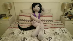 Size: 5312x2988 | Tagged: anthro, anthro plushie, artist:bigsexyplush, artist:somethingaboutoctavia, bed, bedroom eyes, bikini, clothes, crossed legs, cutie mark, derpibooru import, doll, irl, life size, lying, lying down, octavia melody, on back, one-piece swimsuit, photo, pillow, plushie, pose, sling bikini, solo, suggestive, sultry, sultry pose, swimsuit, thunder thighs, toy, wide hips