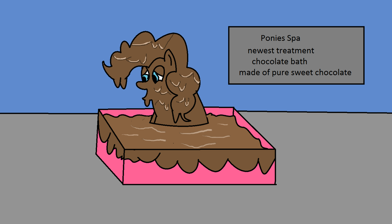 Size: 1572x900 | Tagged: 1000 hours in ms paint, artist:amateur-draw, chocolate, chocolate bath, derpibooru import, food, ms paint, pinkie pie, safe, sign, spa