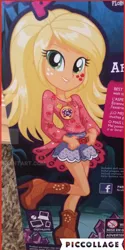 Size: 432x865 | Tagged: safe, derpibooru import, applejack, equestria girls, legend of everfree, alternative cutie mark placement, boho, box art, camp fashion show outfit, clothes, doll, facial cutie mark, high heel boots, high heels, outfit, promotional art, solo, toy