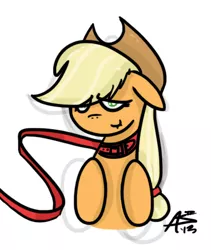 Size: 428x507 | Tagged: applejack, artist:alexsalinasiii, collar, derpibooru import, digital art, leash, safe, solo