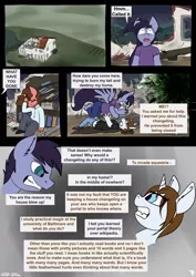 Size: 2480x3508 | Tagged: safe, artist:duop-qoub, derpibooru import, oc, oc:azure mist, oc:banana pie, oc:violet phoenix, unofficial characters only, anthro, pegasus, unicorn, comic:anomaly11, comic, portal