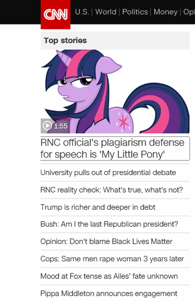 Size: 393x607 | Tagged: artist:godoffury, cable news network, cnn, derpibooru import, melania trump plagiarism gaffe, plagiarism, politics, republican, safe, text, twilight sparkle