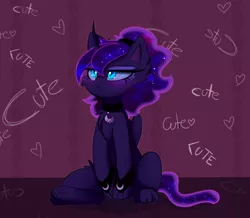 Size: 1280x1117 | Tagged: safe, artist:magnaluna, derpibooru import, princess luna, cat, cat pony, original species, :<, cat paws, catified, cute, grumpy luna, i'm not cute, lunabetes, paws, solo, species swap, underpaw