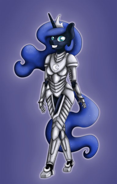 Size: 983x1538 | Tagged: anthro, armor, artist:pentoolqueen, derpibooru import, fangs, princess luna, safe