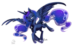 Size: 1000x622 | Tagged: artist:moenkin, derpibooru import, horseshoes, patreon, princess luna, safe, signature, simple background, solo, transparent background